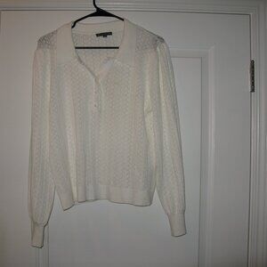 Adrianna Papell Cream 1/2 Button Down Long Sleeve Shirt